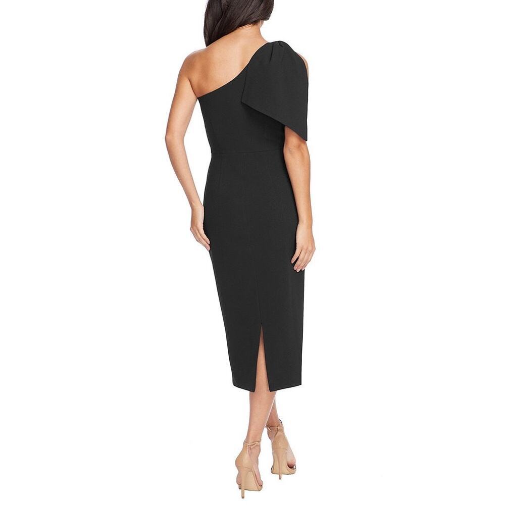 Dress The Population Tiffany One Shoulder Bow Black Midi Sheath Medium M NWT - Picture 3 of 10